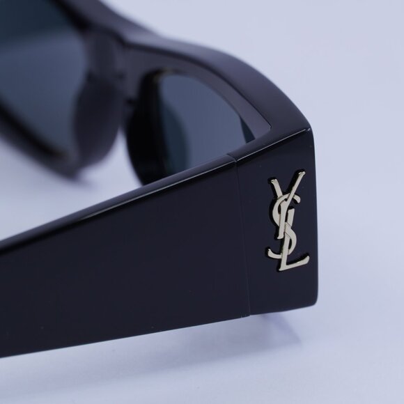 Saint Laurent SL M140 RIM 001 Sunglasses Black Rectangle Frame, Grey Lenses